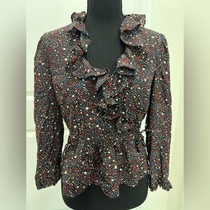 Madewell Silk Ruffle-Hem Wrap Top in Starry Night size XXS NWT